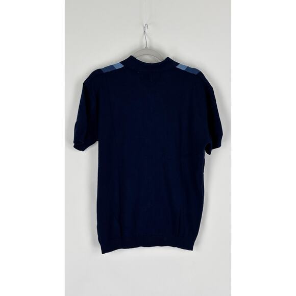 Oxknit Mens 60s Vertical Stripe Short Sleeve Knit Button Polo Mens XL Blue New - Picture 5 of 9